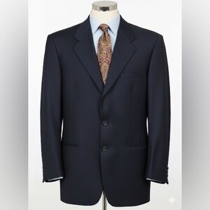 ARMANI COLLEZIONI Vintage Navy Blue Wool Three-Button Classic Blazer Jacket
